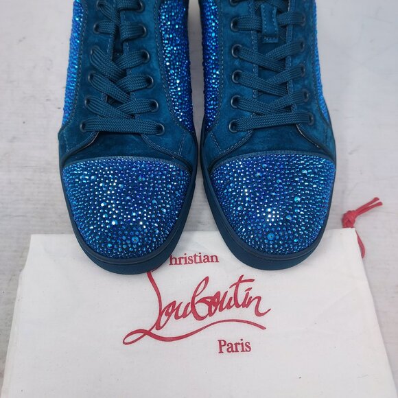 Christian Louboutin Blue WOMENS Louis Junior Strass Bejeweled Low Top Sneaker - Picture 8 of 12